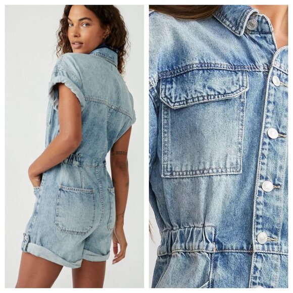 Free People Marci Cotton Denim Romper - Picture 2 of 4